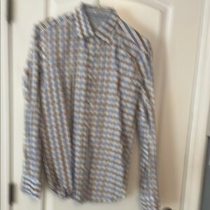 Bugatchi Checkered Long Sleeve Shirt - Blue, Brown, White
